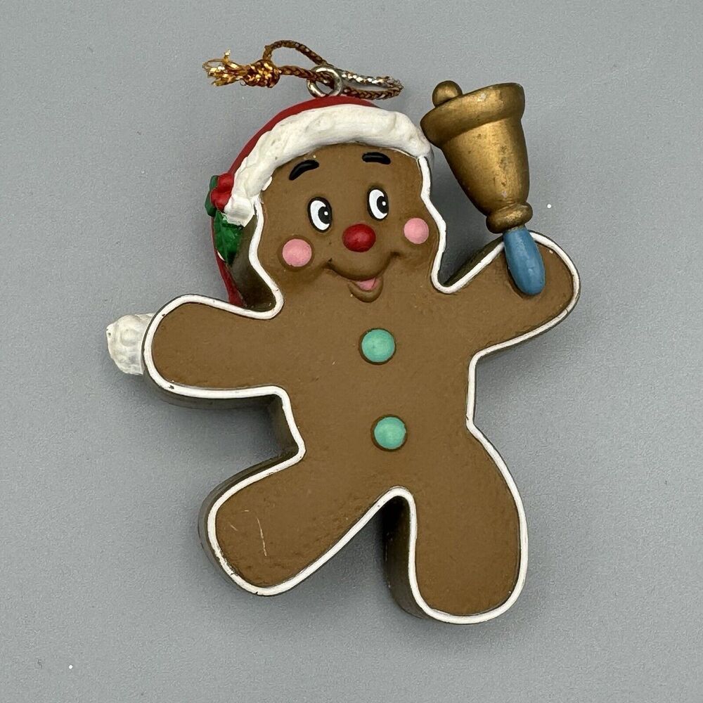 Vtg Matrix Industries Limited Gingerbread Boy Christmas Ornament Santa Hat Bell